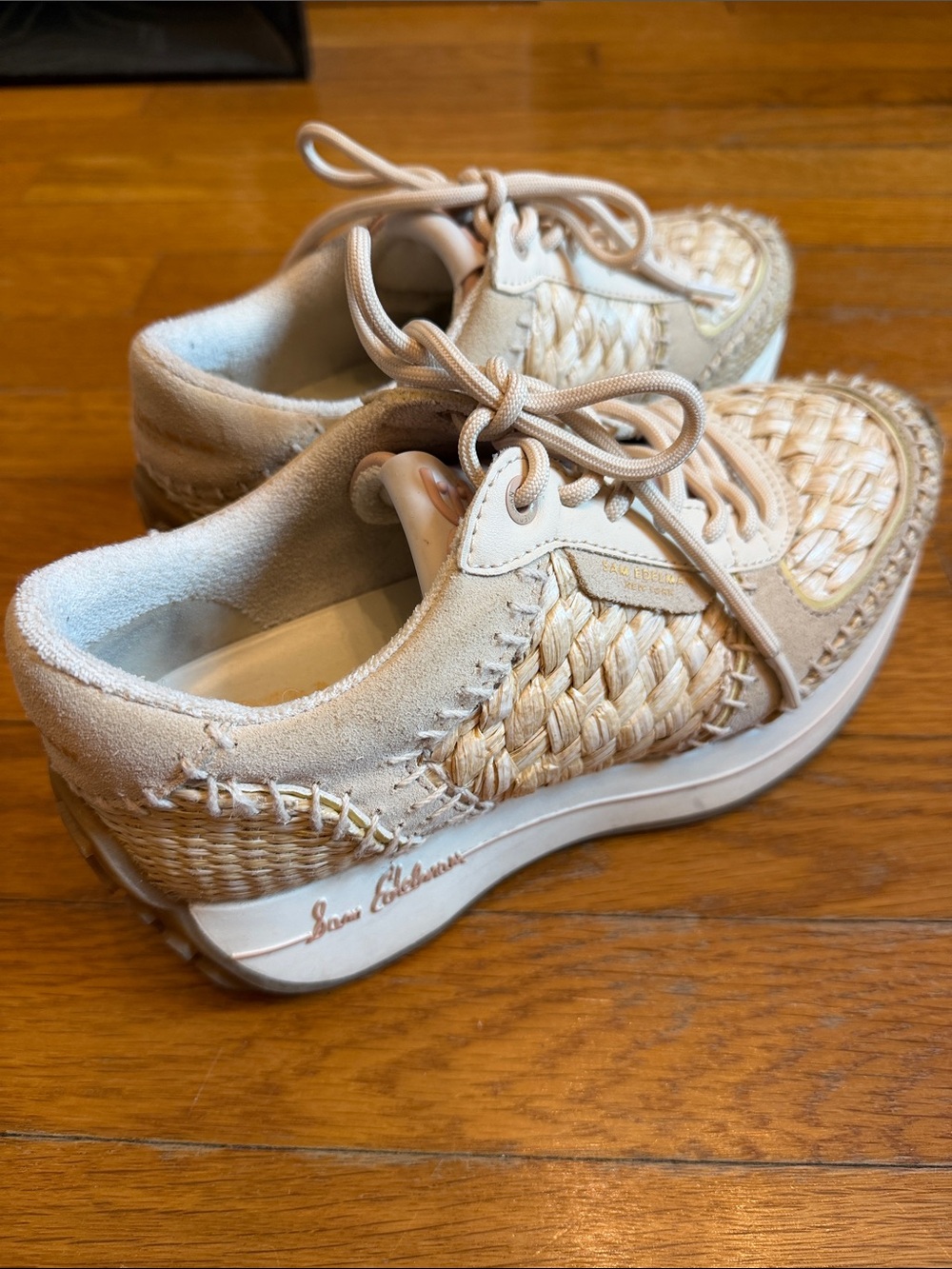Sam Edelman Natural Woven Lace-Up Sneakers